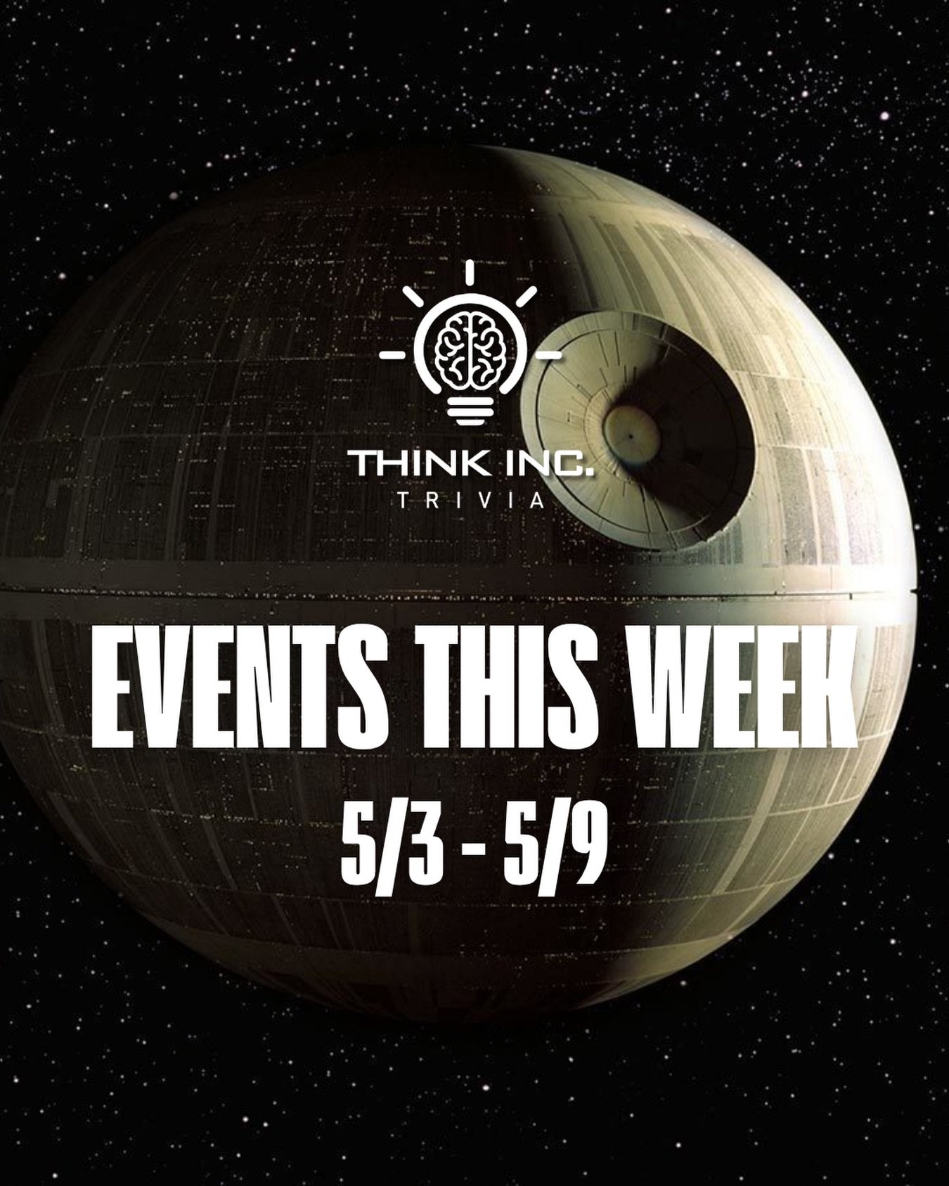 That&rsquo;s no moon. That&rsquo;s the weekly Think Inc schedule!
 
MONDAY 

@rogersmemoriallibrary &ndash; 6pm (Southampton)
@birdiesalehouse &ndash; 7pm (Southampton)
@thepennypub79 &ndash; 8pm (Bay Shore)
 
TUESDAY

@kiddsquiddbrewco &ndash; MUSIC