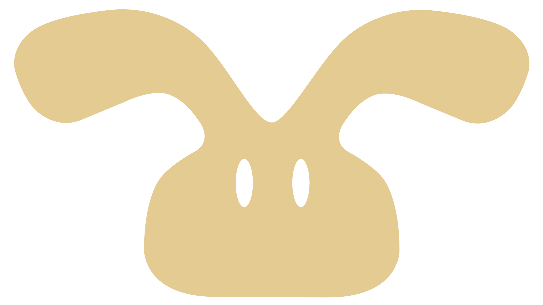 En minimalistisk illustration af en ko's hoved i beige farve med sorte næsebor.
