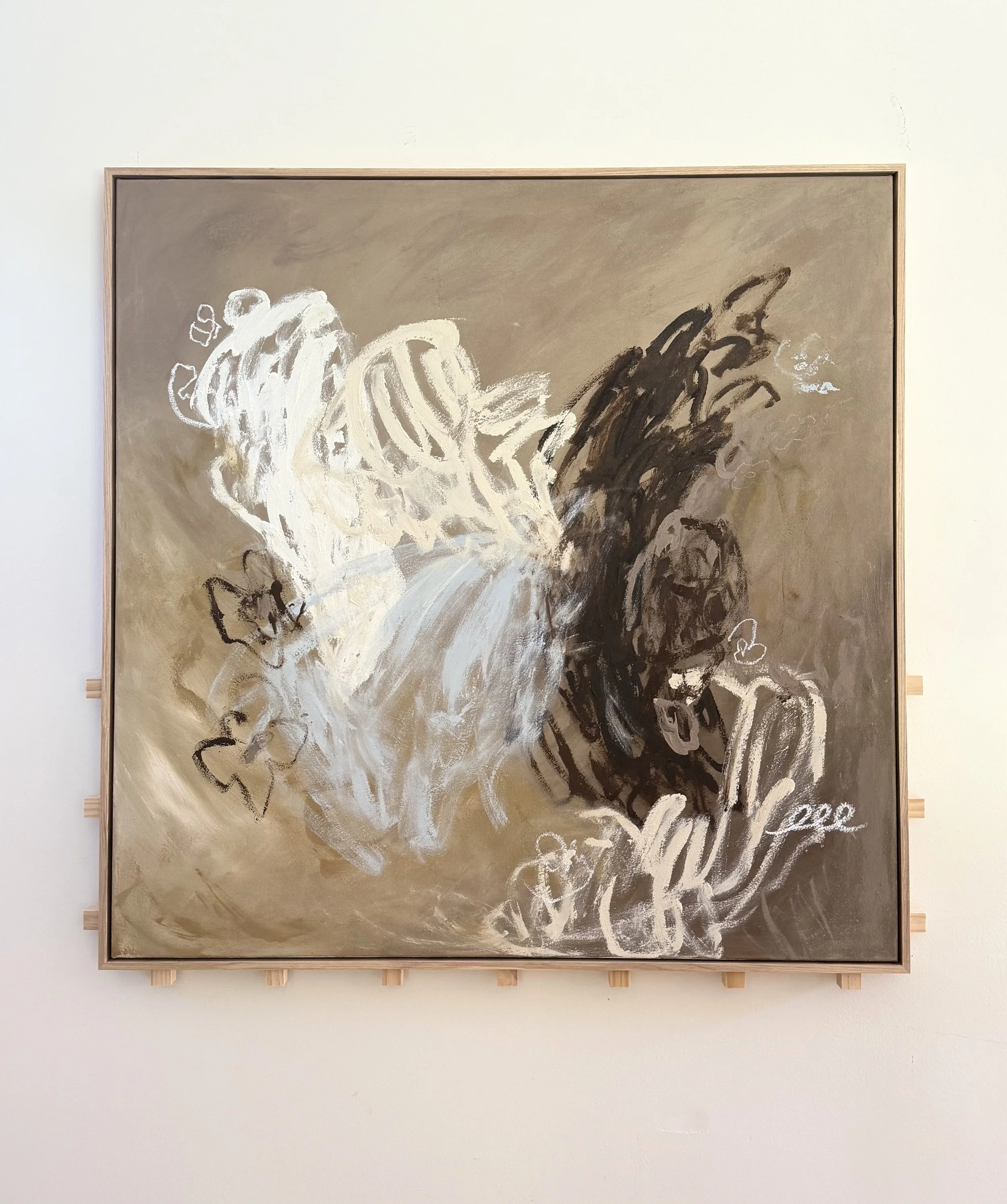 Good Swell, a large abstract painting by Mimi Gibbs in an American ash timber frame, shown straight on