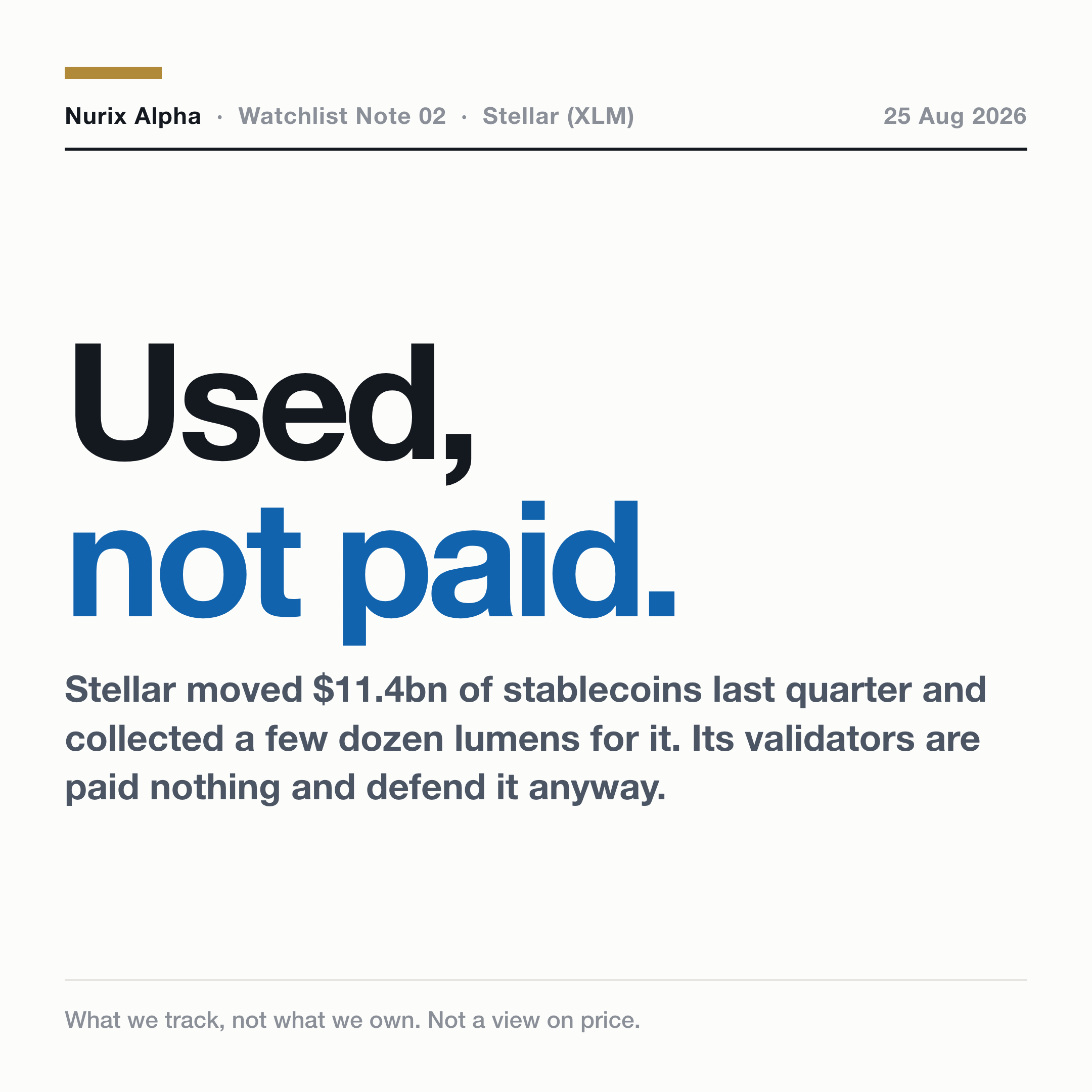 Watchlist Note #02 Stellar (XLM). Used, not paid.
