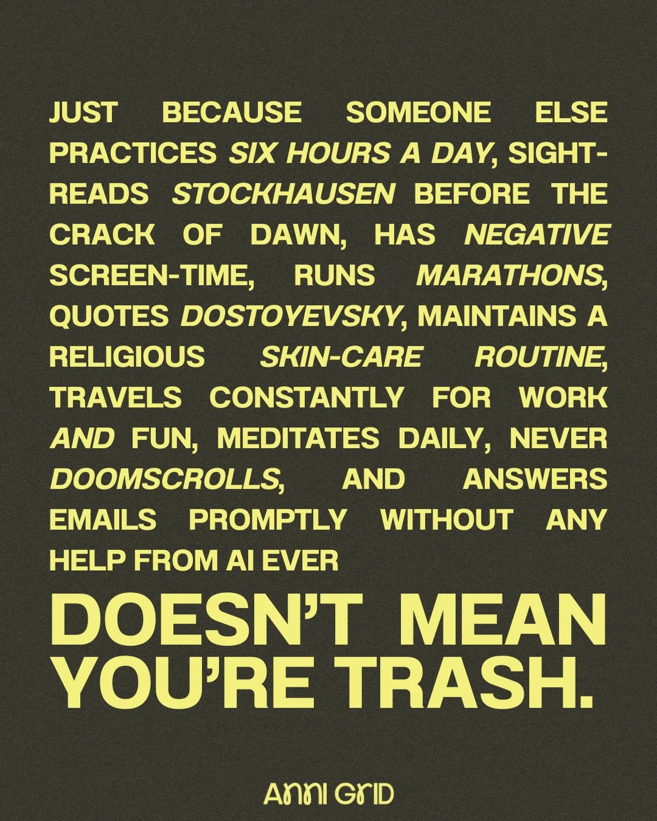 You are not trash even if you feel trash when you see other people&rsquo;s best 5% 🗑️

I get it. 

I see other musician mums out there, playing gigs, touring, travelling, doing it all with their babies. I feel a lump in my throat. Why couldn&rsquo;t