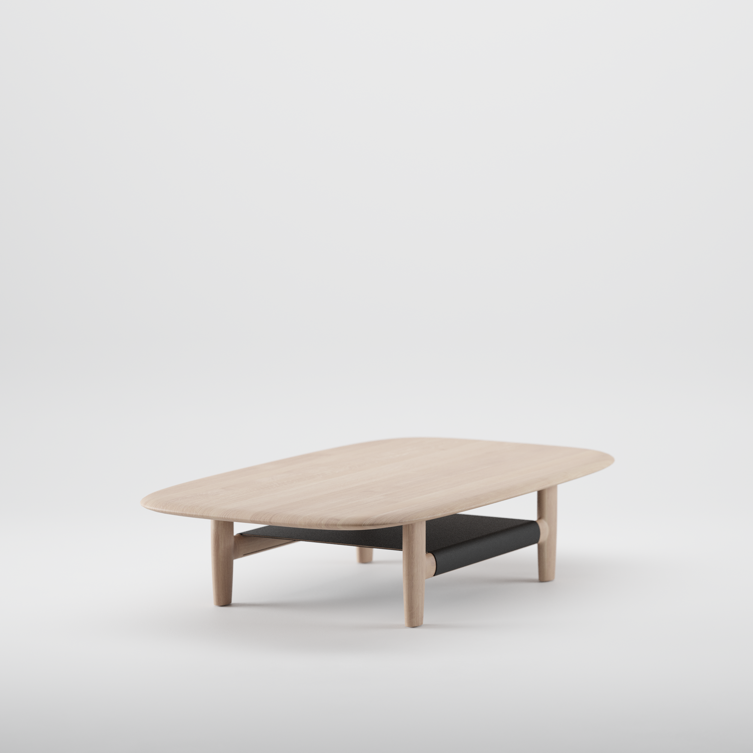 Nilu Coffee Table with solid wood frame and leather shelf