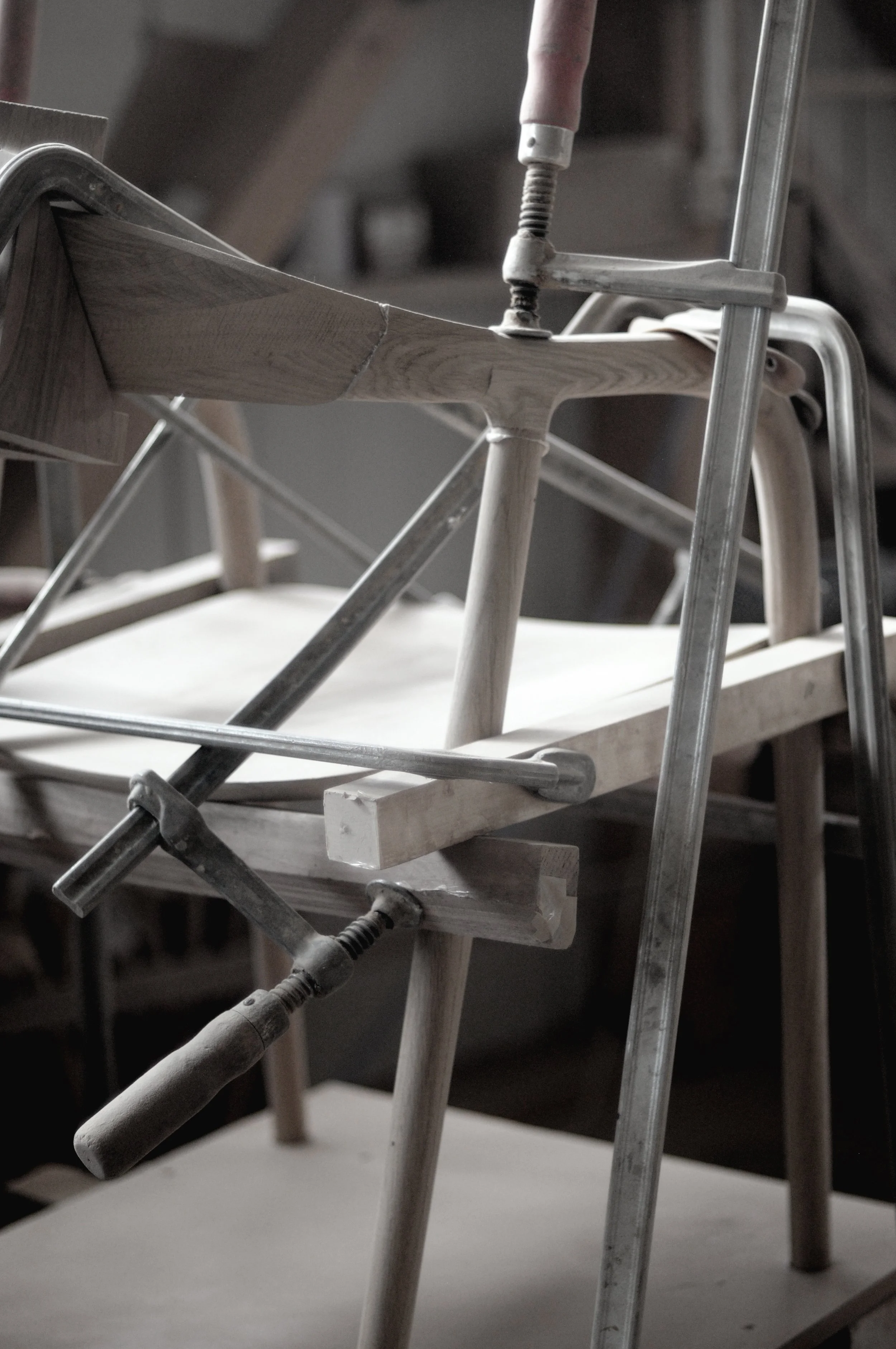 Handcrafted wood joints on Neva Chair showcasing fine artisanal detailing