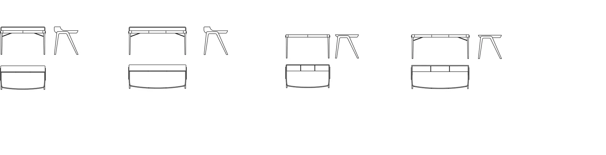 Picard Desk with soft-edged wooden body and elegant lateral legs