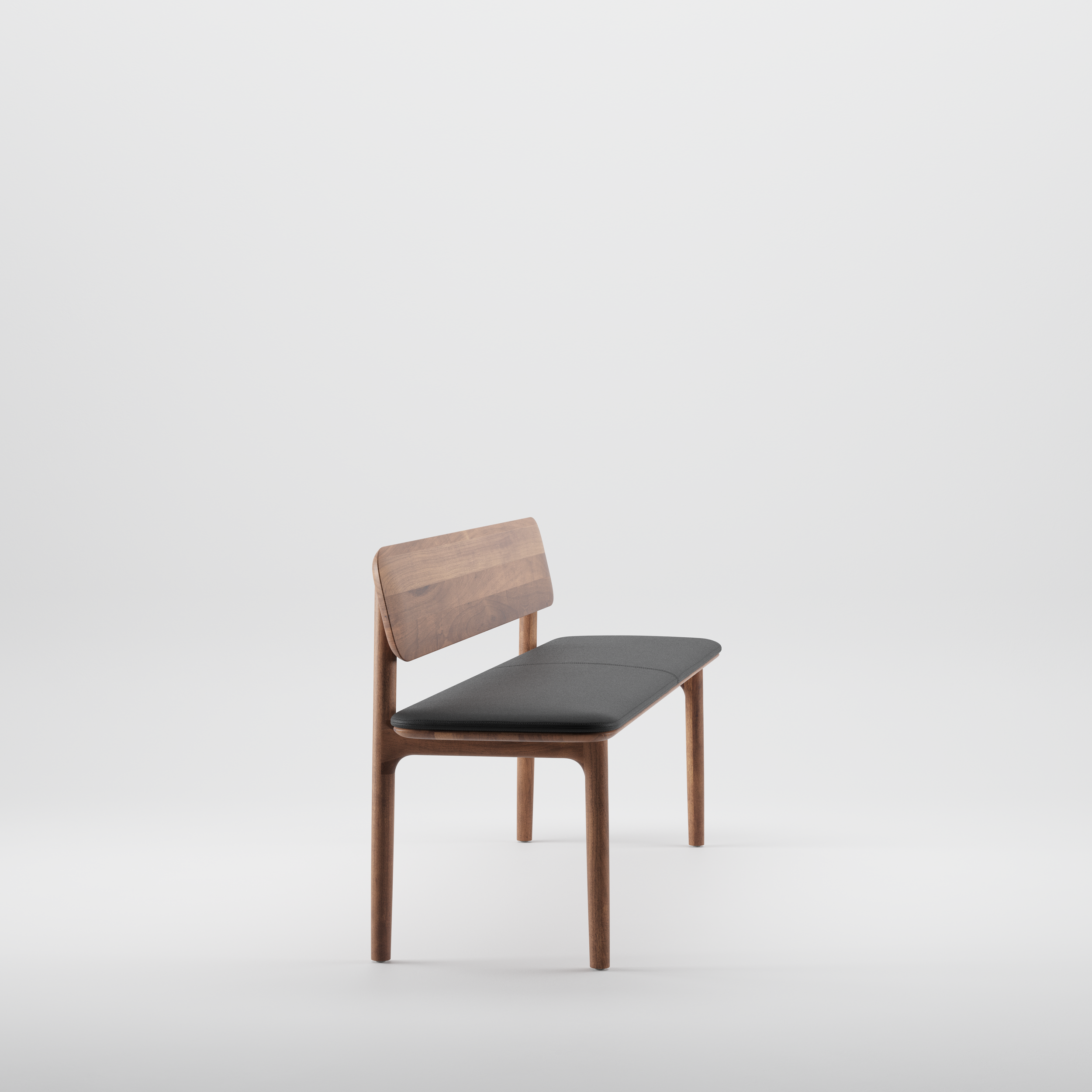 Close-up of the Neva bench revealing smooth wood transitions and natural grain of the solid hardwood frame.