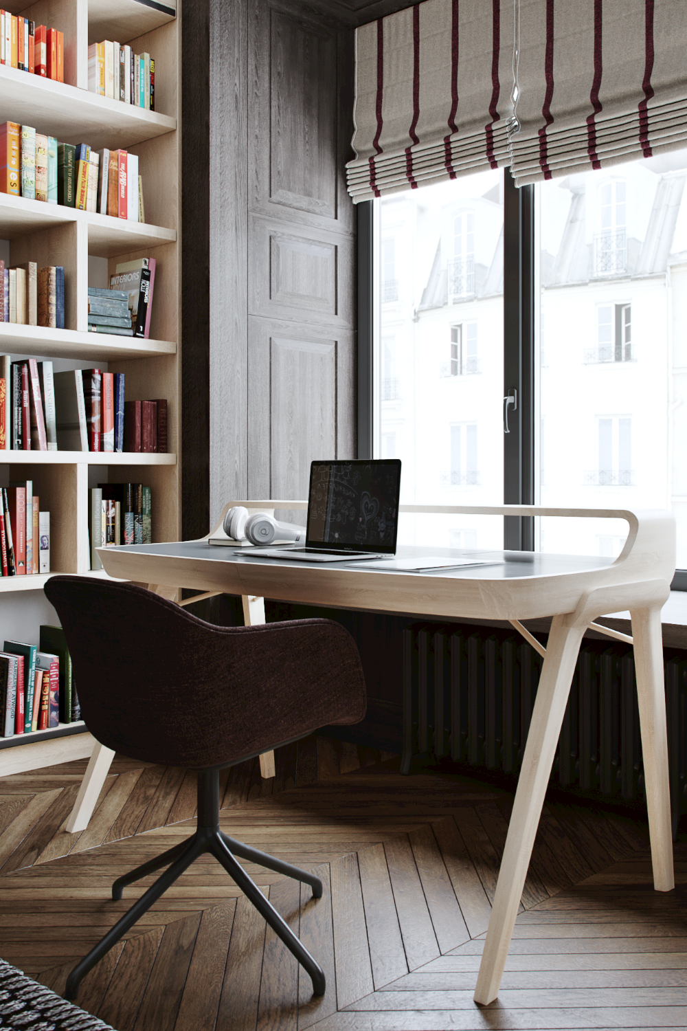 Picard Desk with soft-edged wooden body and elegant lateral legs