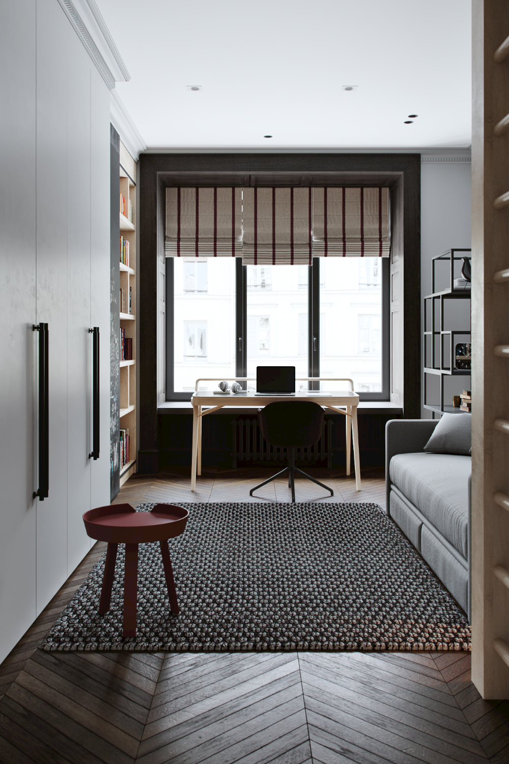 Picard Desk with soft-edged wooden body and elegant lateral legs