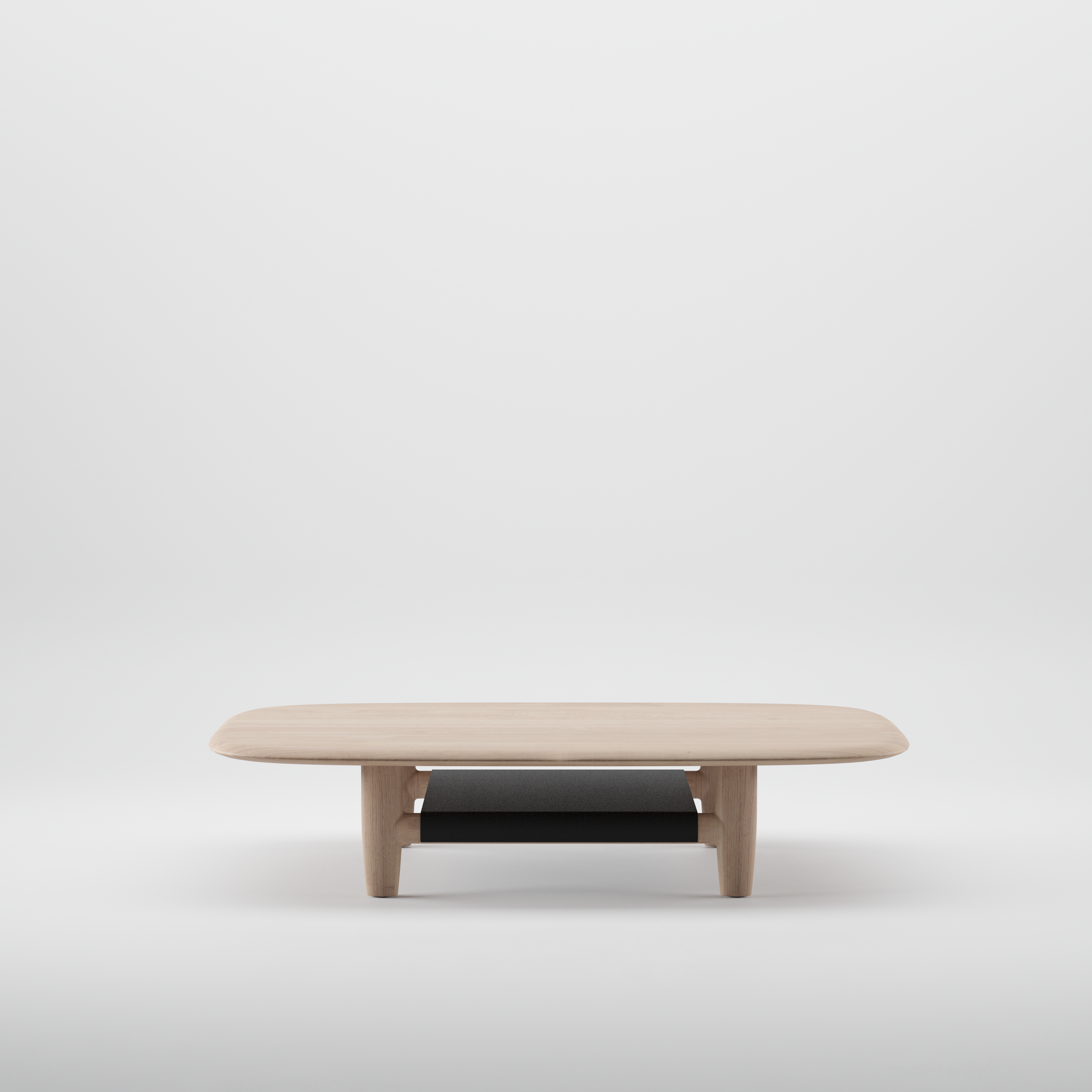 Nilu Coffee Table with solid wood frame and leather shelf