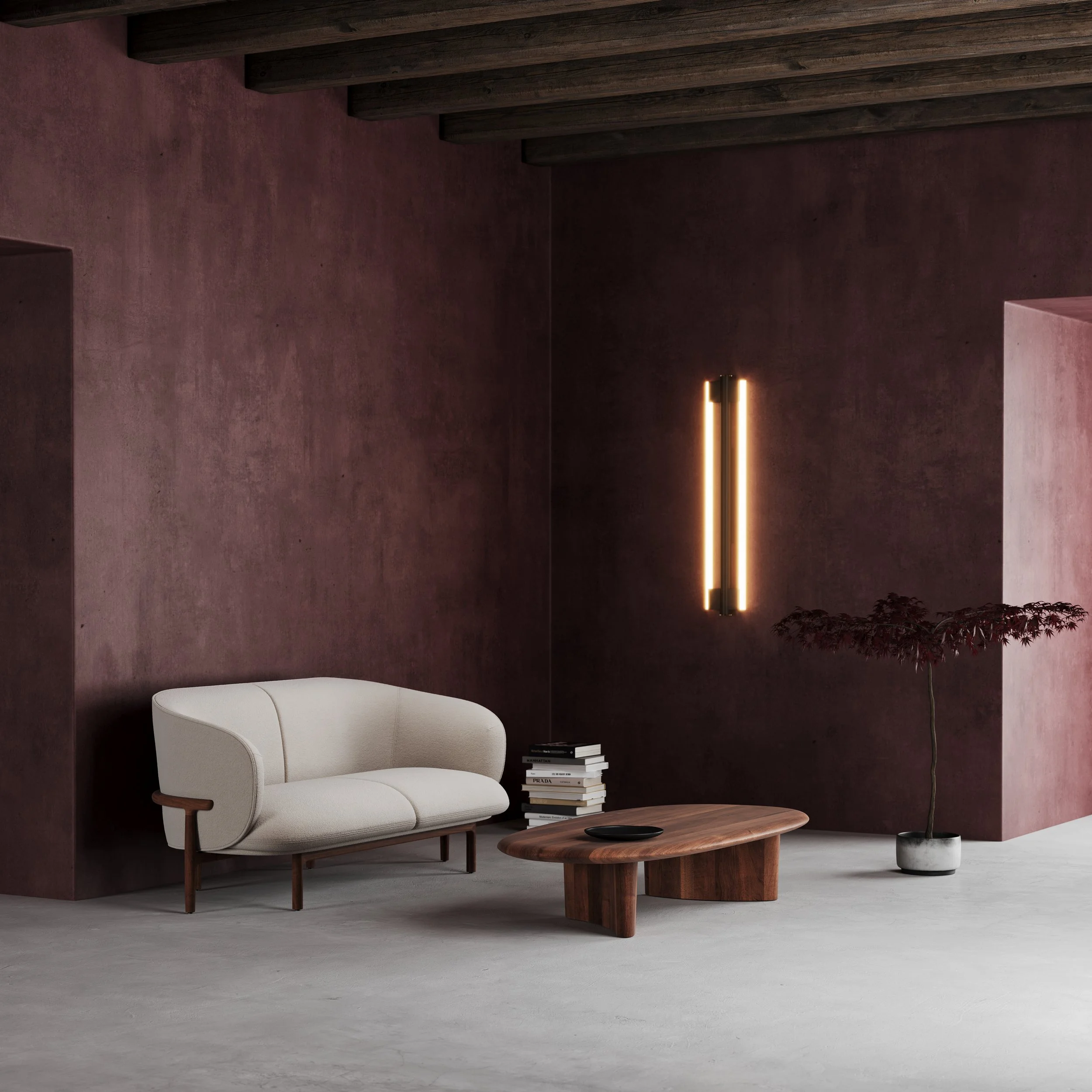 Close-up of the Mela Lounge Two-Seater’s upholstered seat and backrest, showing high-quality fabric or leather and seamless contours.