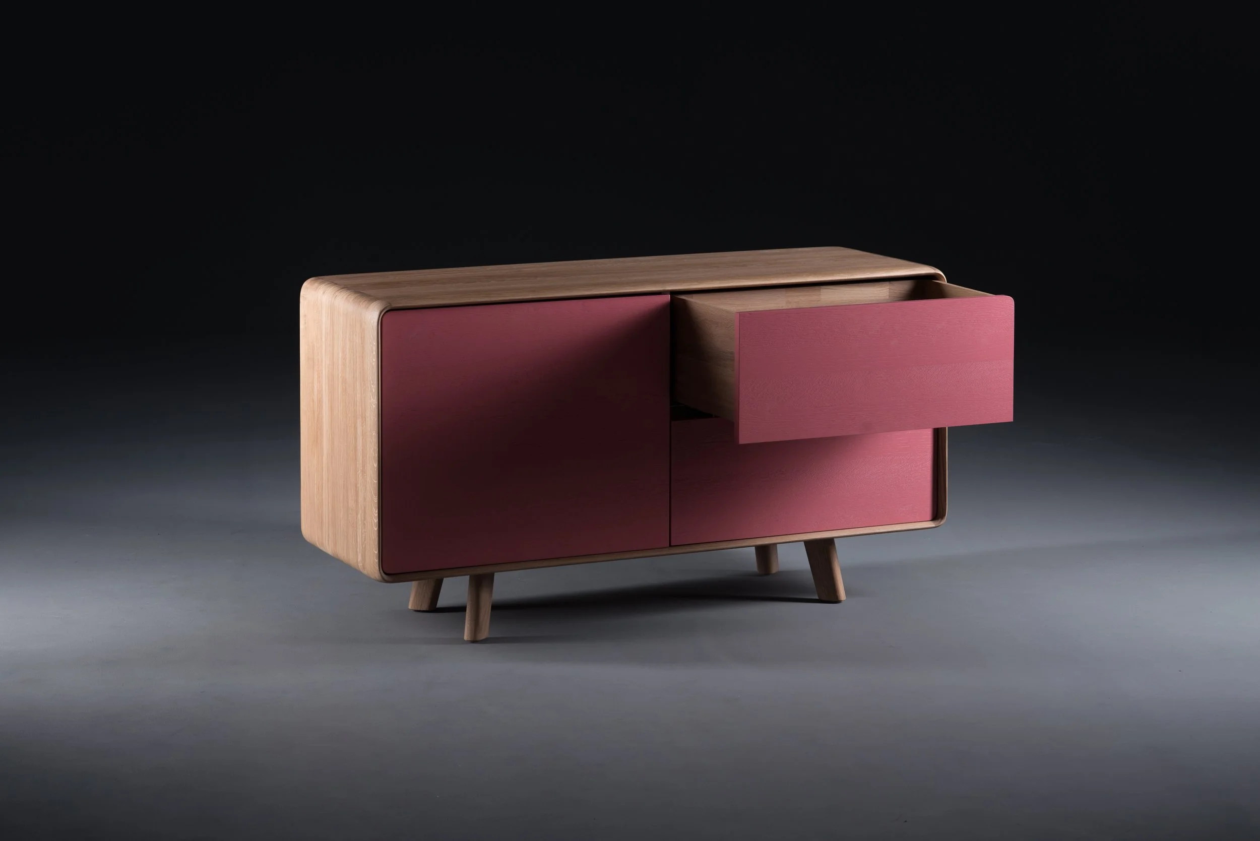 Contemporary wooden sideboard showcasing organic curves