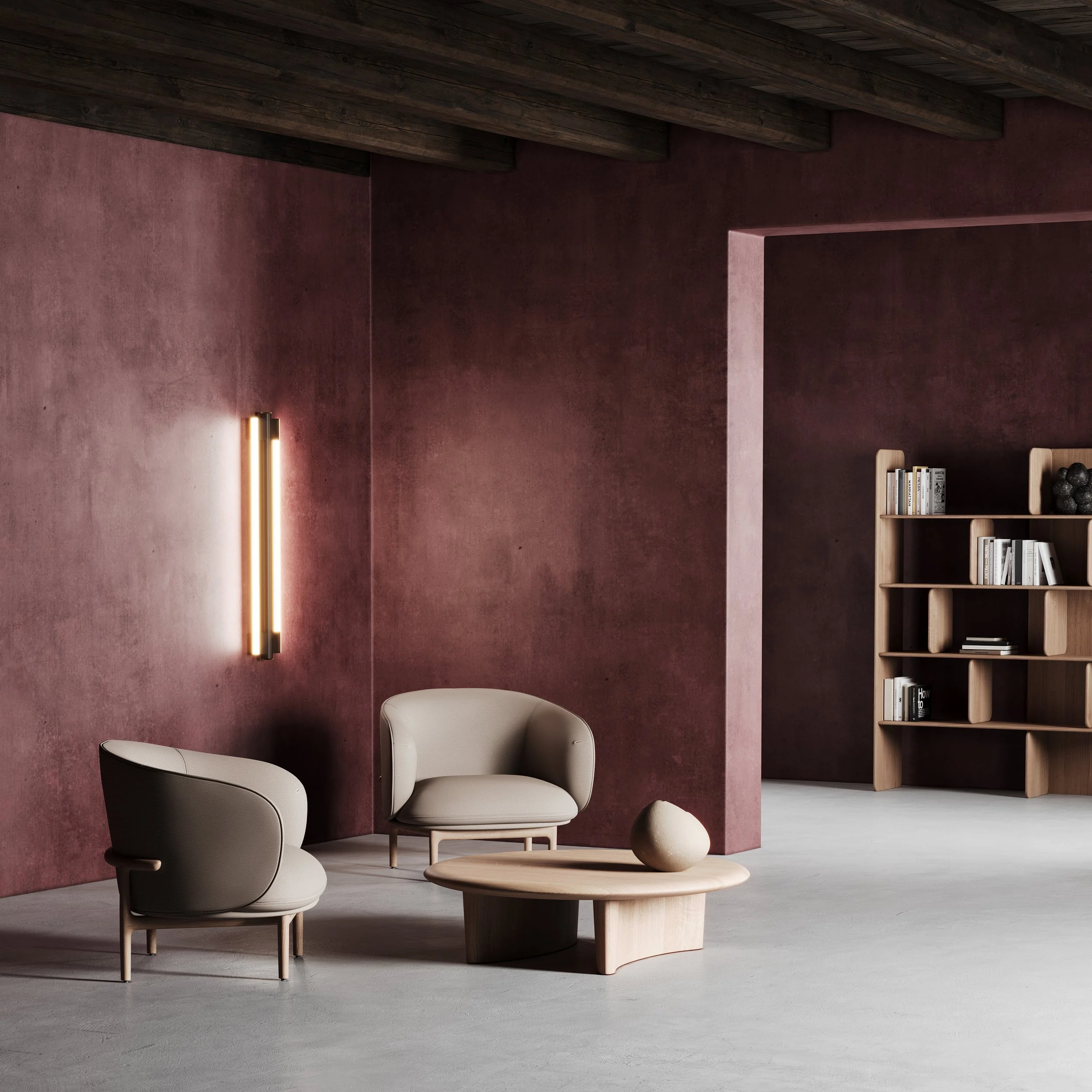 Close-up of the Mela Lounge Trimmed’s soft upholstered seat and backrest, emphasizing smooth contours and high-quality fabric or leather.