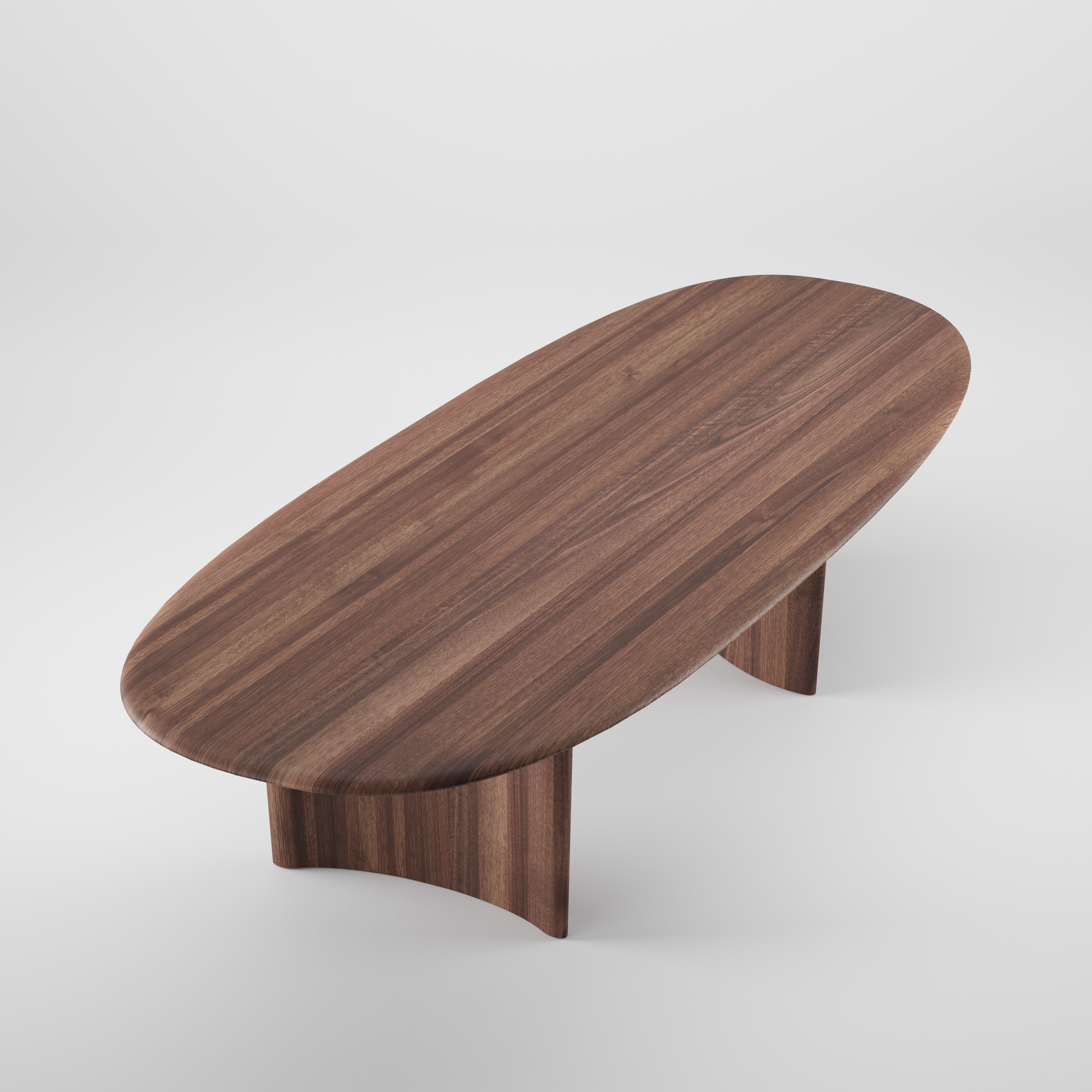 Three-quarter view of the Monument Table, showing its irregular wooden top and dynamic angled legs.