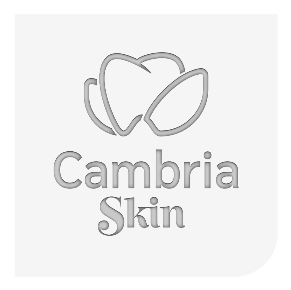 A logo with stylized leaves above the words "Cambria Skin" in gray text.