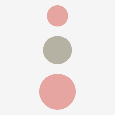 Trois cercles de tailles différentes, de couleur rose et gris, disposés verticalement sur un fond blanc.