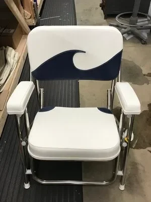 West Marine stainless chair re-done for a Rhode Island resident using the states license plate symbol - Robie Canvas