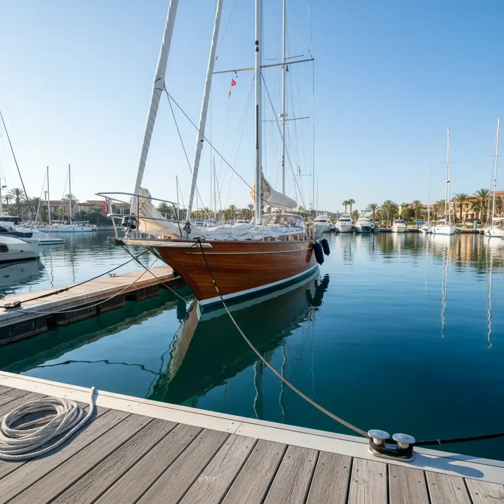 Sailboat tied up at dock