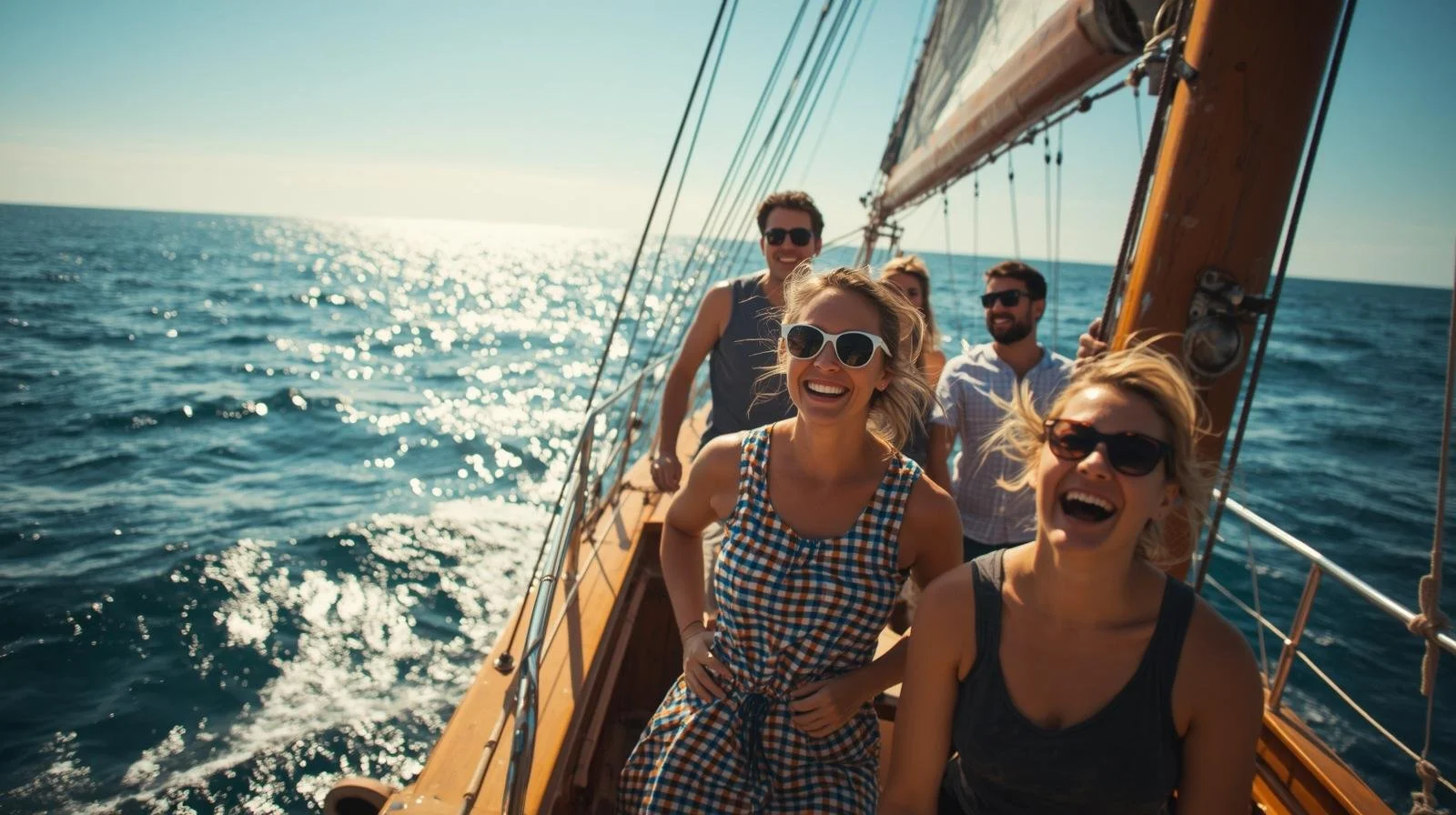 People enjoying themselves on a sailboat