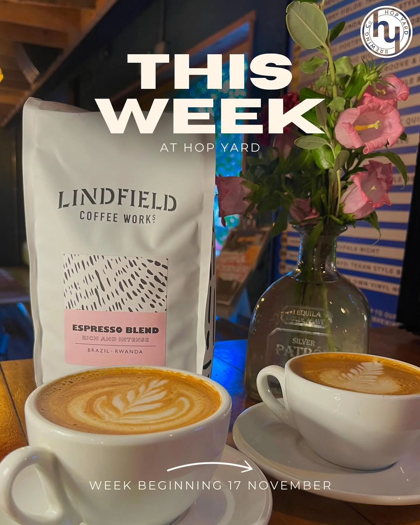 This weeks events at Hop Yard☕️💛

Open hours:
Wednesday- 17:00- 23:00
Thursday- 17:00- 23:00
Friday- 12:00 - 00:00
Saturday- 12:00- 00:00
Sunday- 12:00- 22:00

To book a table:
📱Send us a dm
📞Call 01342 824 272
📧Email hello@hopyardbrewing.co.uk

