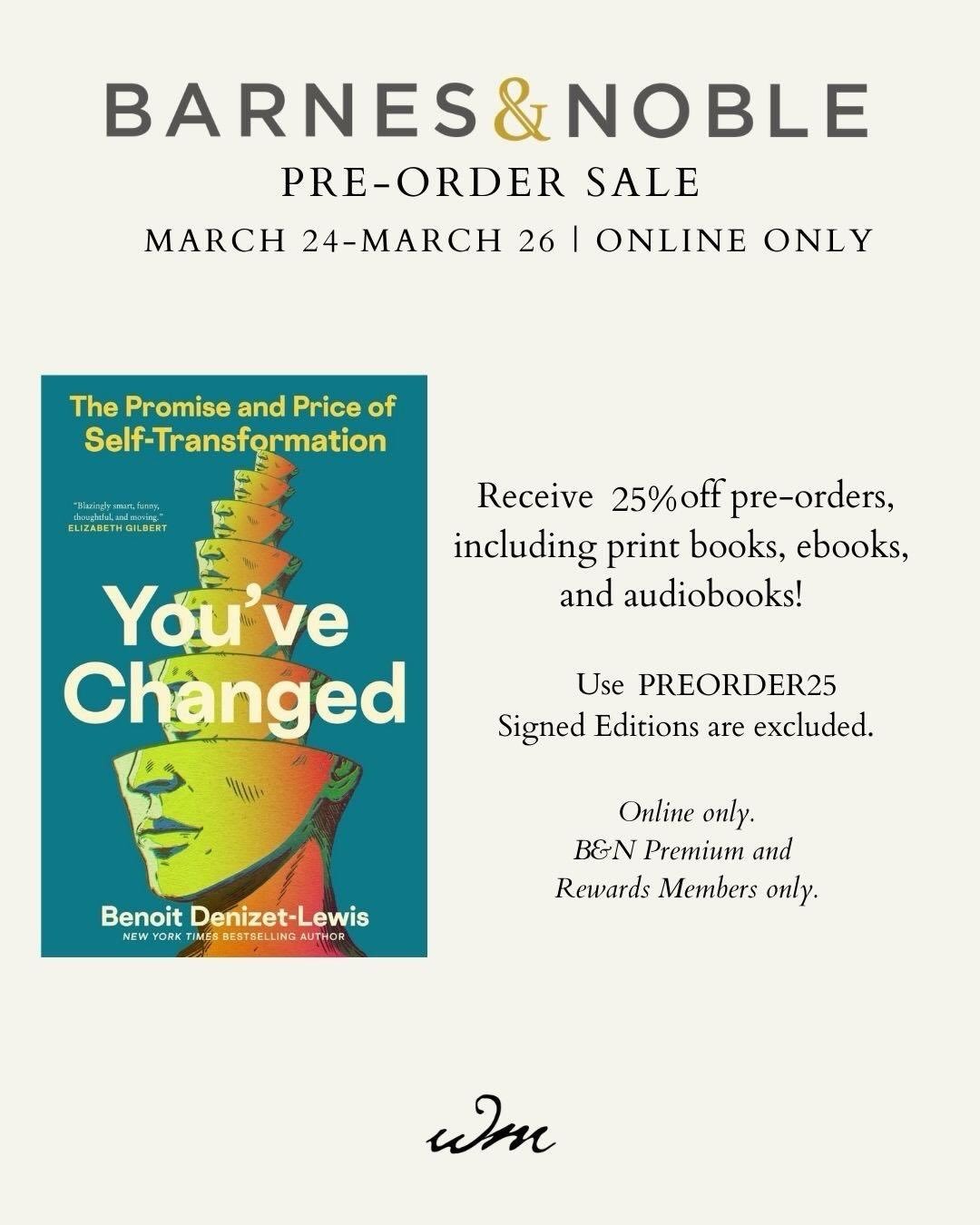 You can&rsquo;t always control your transformation. But you can control the price.
This is the day&mdash;preorder savings at @barnesandnoble, @bookshop_org, and @amazonbooks.
Preorder links and early reviews&mdash;including raves by @elizabeth_gilber