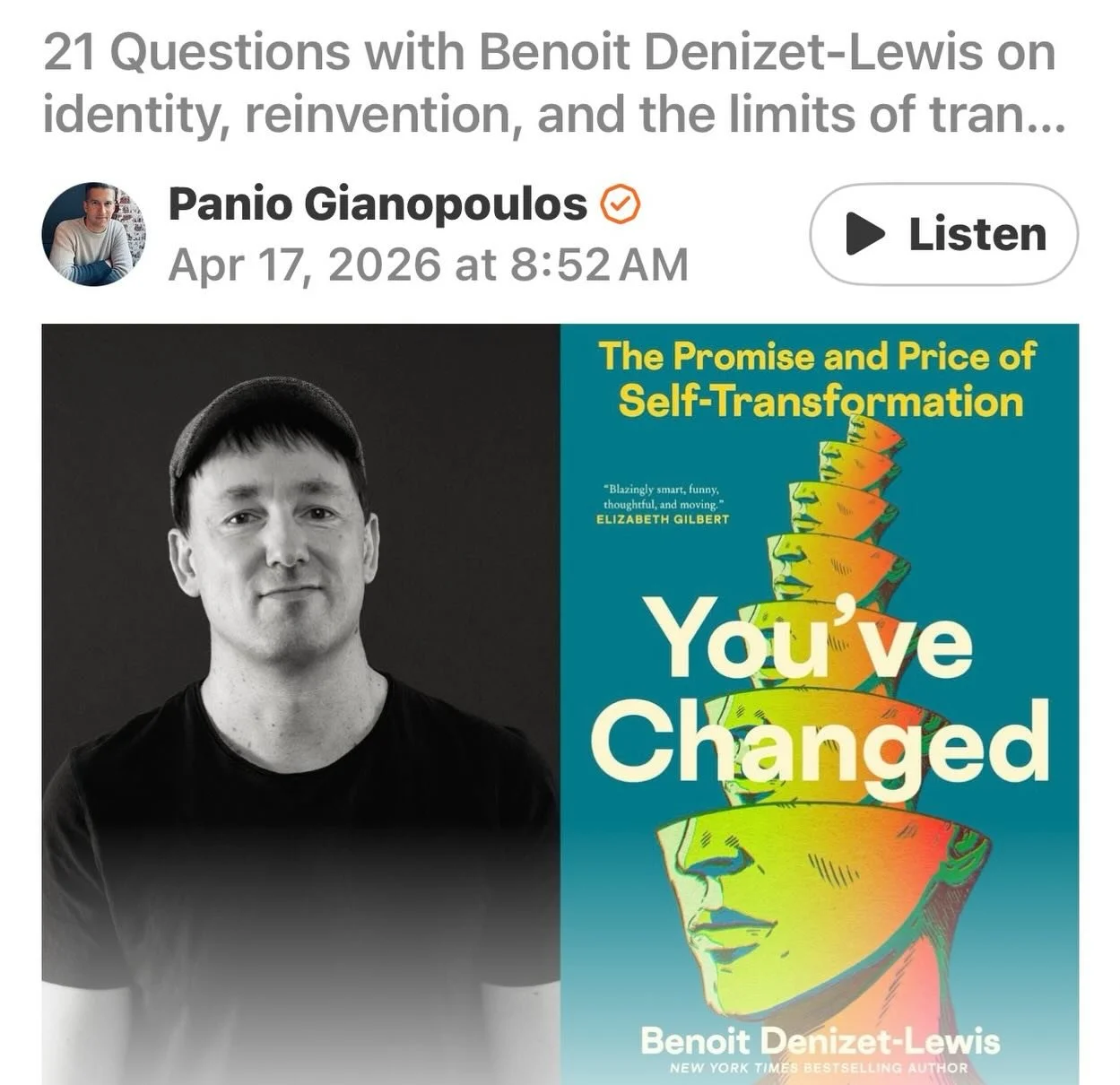 For @paniogianopoulos of the @nextbigideaclub, which selected YOU&rsquo;VE CHANGED as an April &ldquo;must read,&rdquo; I share pictures of my offices and another of a hobby&mdash;and I answer 21 questions about my dream work day, my preferred forms 