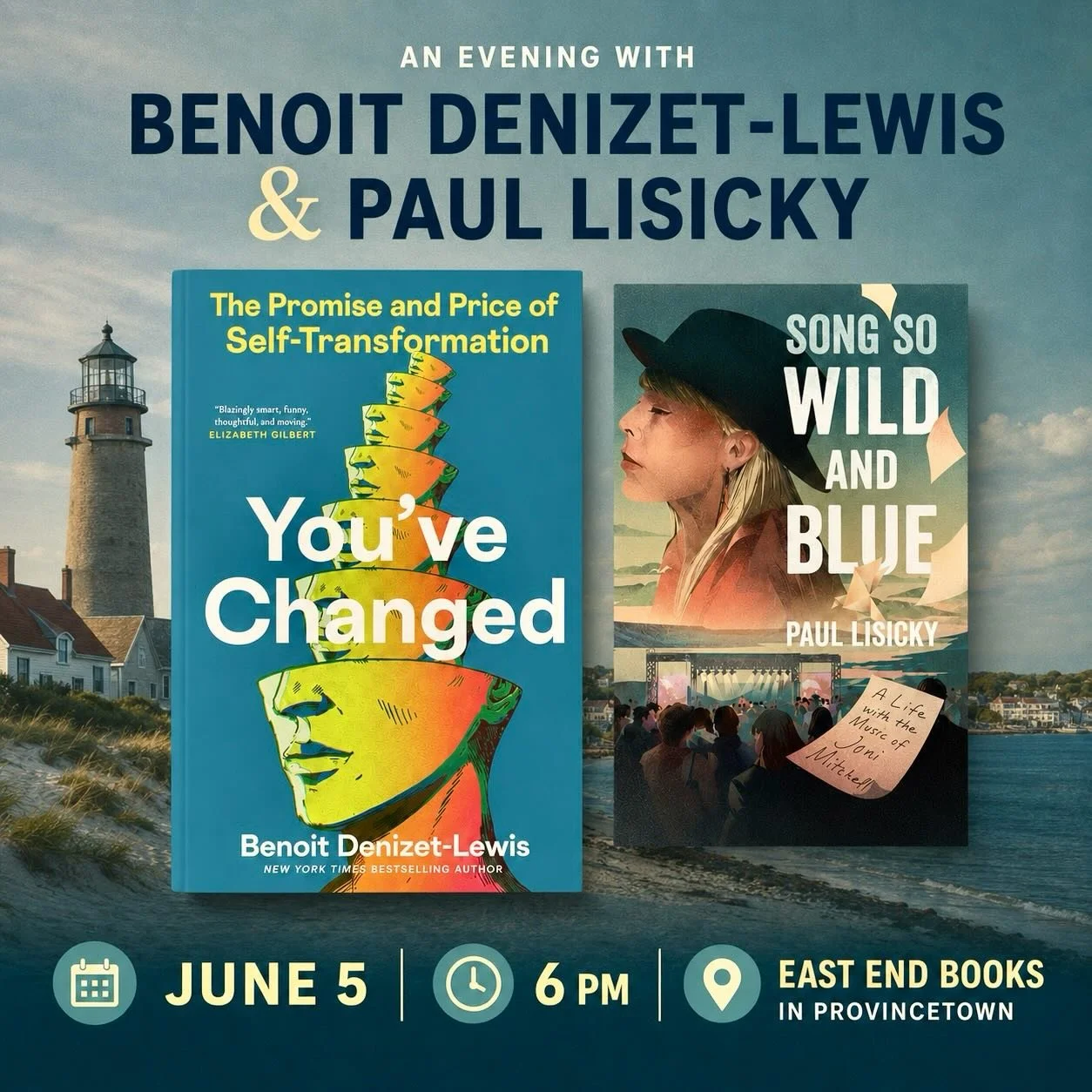Very happy to be heading to Ptown next week for a change chat with @paul_lisicky at @eastendbooksptown. 

If you&rsquo;re around Friday June 5, come say hi! 

(Link to event in bio.)

@aevitas_creative @auderemedia @williammorrowbooks @youvechangedbo