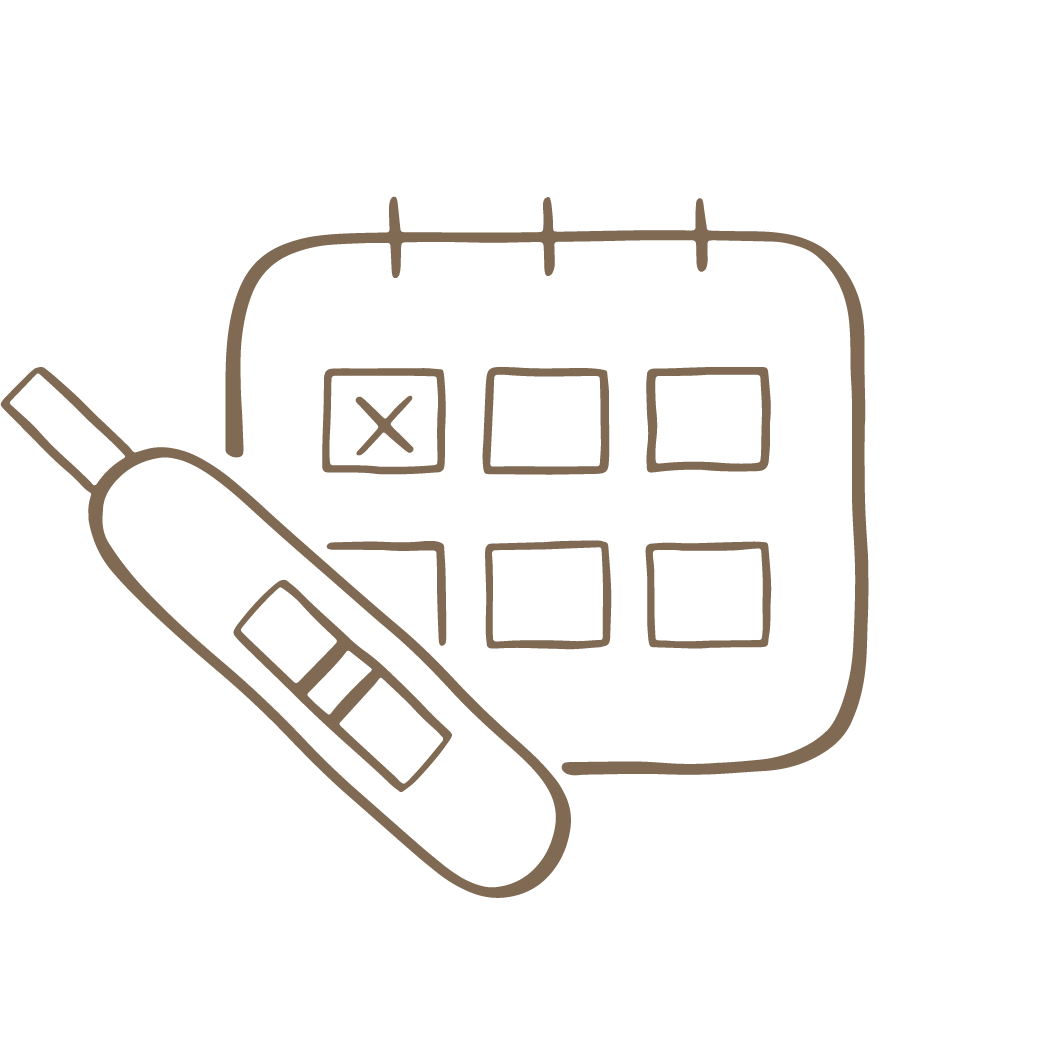 Line drawing of a calendar with a marked date and a phone with a message indicating scheduling or appointment planning.