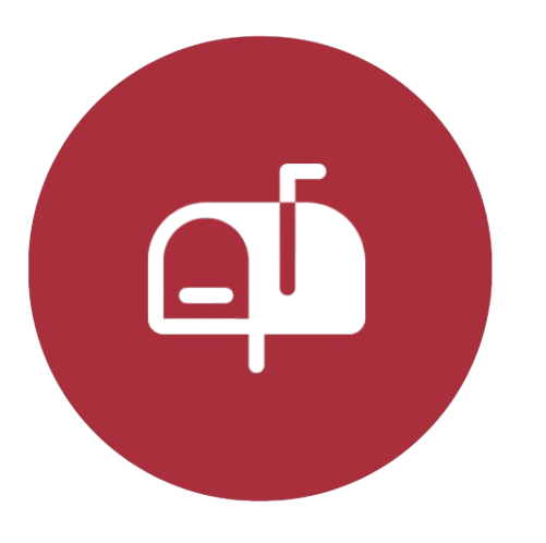 Icône d'une boîte aux lettres avec une bannière rouge en arrière-plan.