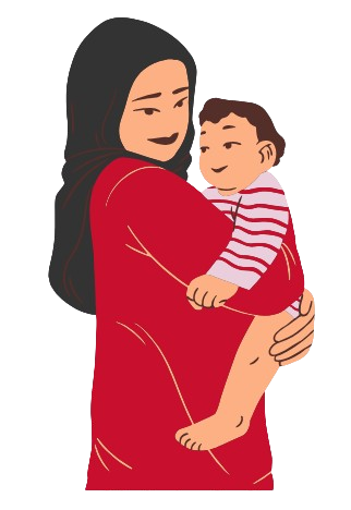 Une femme avec un enfant dans ses bras, tous deux souriant.