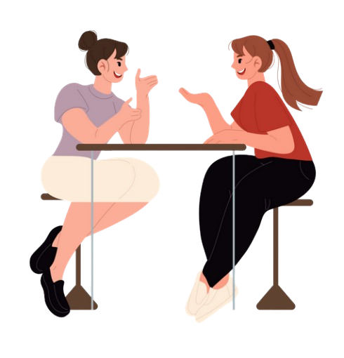 Deux femmes discutent et prennent un verre lors d'une conversation face à face à une table.