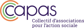 Logo du Collectif d'associations Capas avec le nom en texte violet et des cercles colorés autour du mot 'capas'