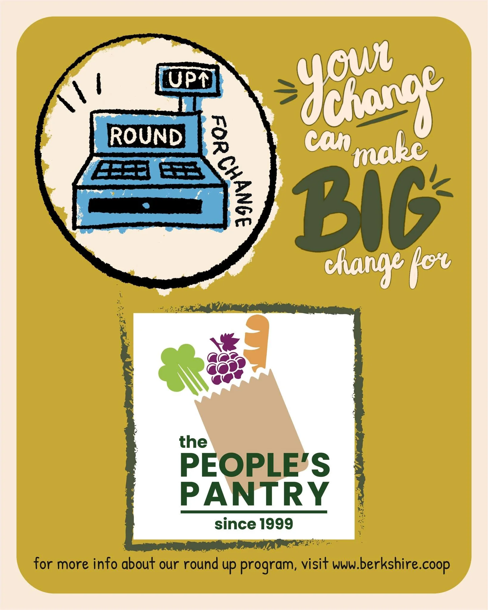 This month, you can round up at the register to donate your spare change to the People's Pantry &hearts;️&hearts;️&hearts;️ since 1999 @thepeoplespantrygb has been here for our community, welcoming everyone with open arms 🤗 making sure our friends a