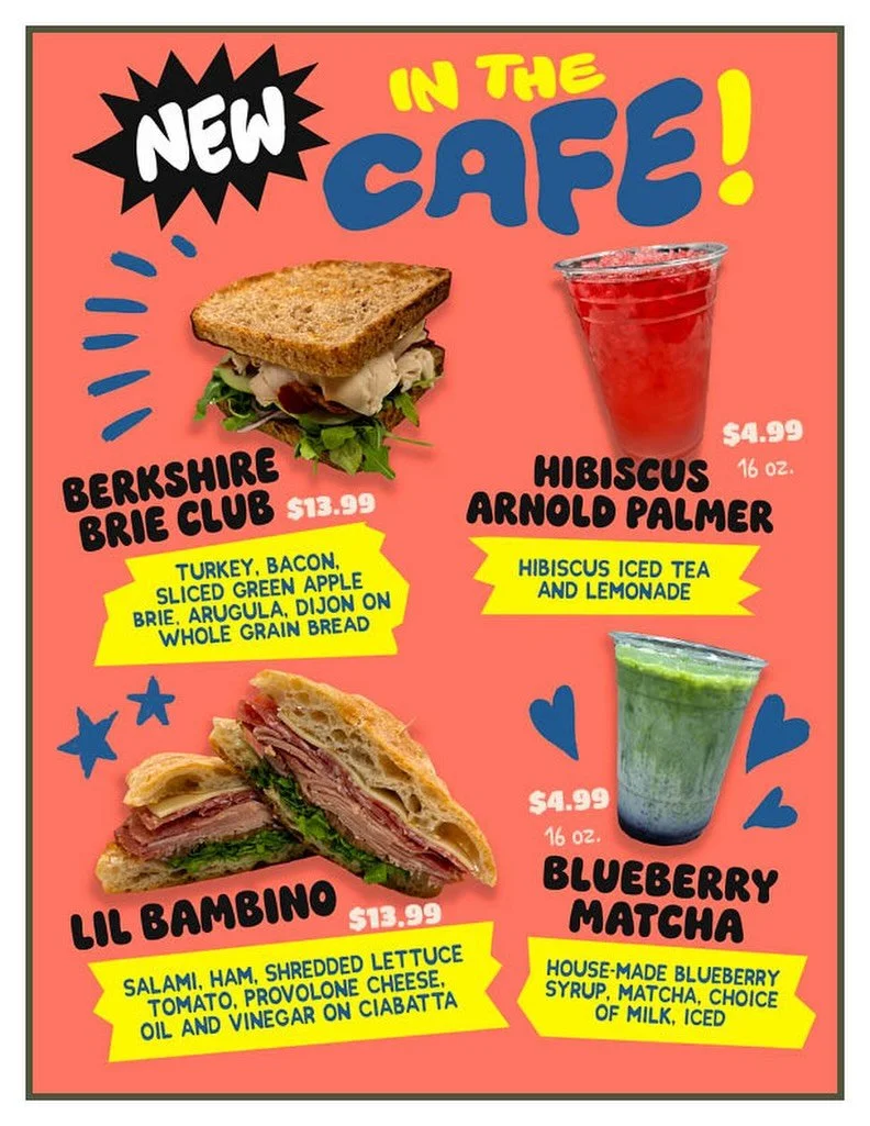 NEW Cafe offerings we&rsquo;re totally in luv with 🥪🤤💘🫐🌺🤟🫶✨ Starting today!