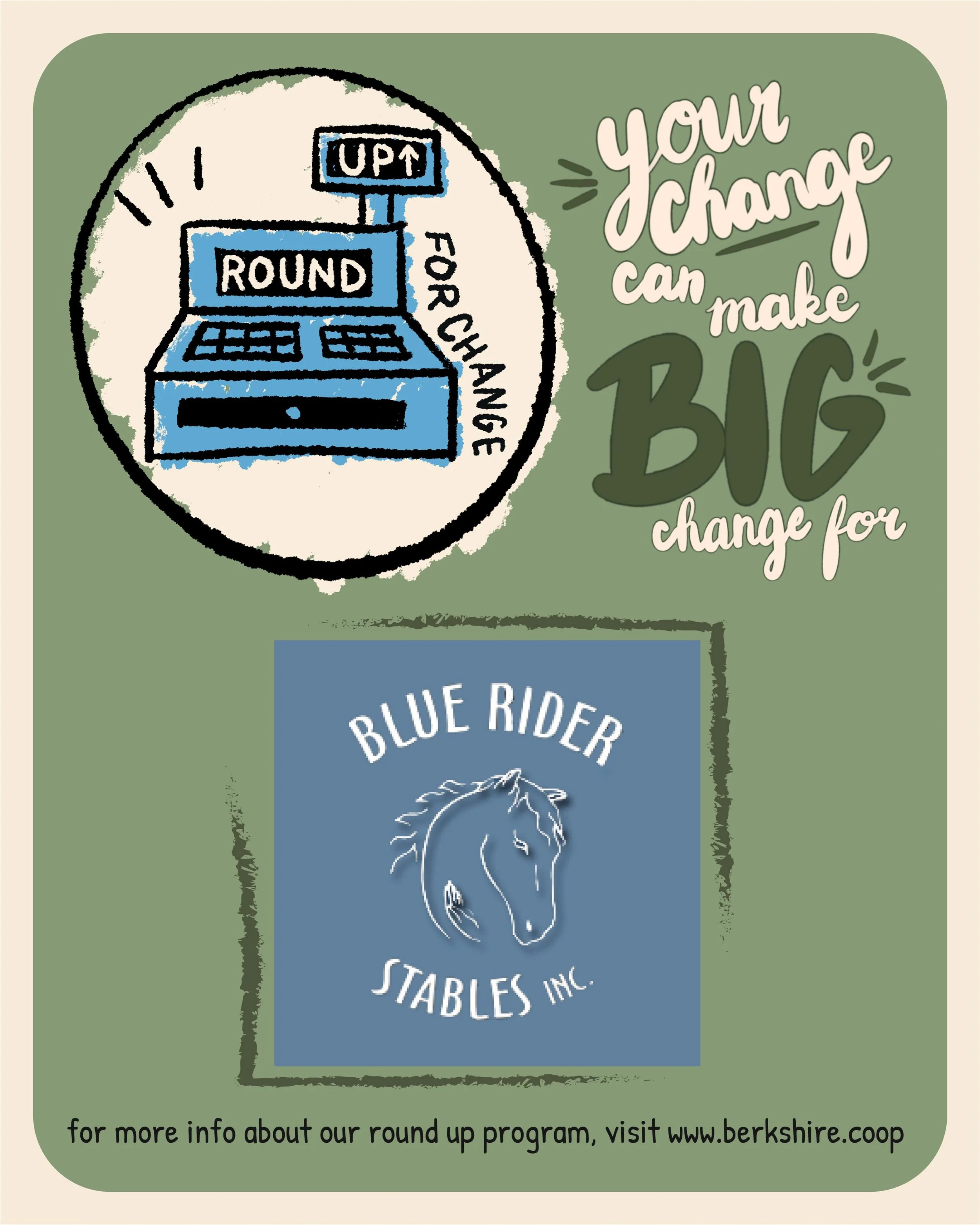 JUNE ROUND UP: This month, donate your spare change to @blueriderstables 🩵🐴💫

Blue Rider Stables is a small, family-friendly horseback riding center in the town of Egremont. The center focuses on therapeutic riding, through which equestrian activi