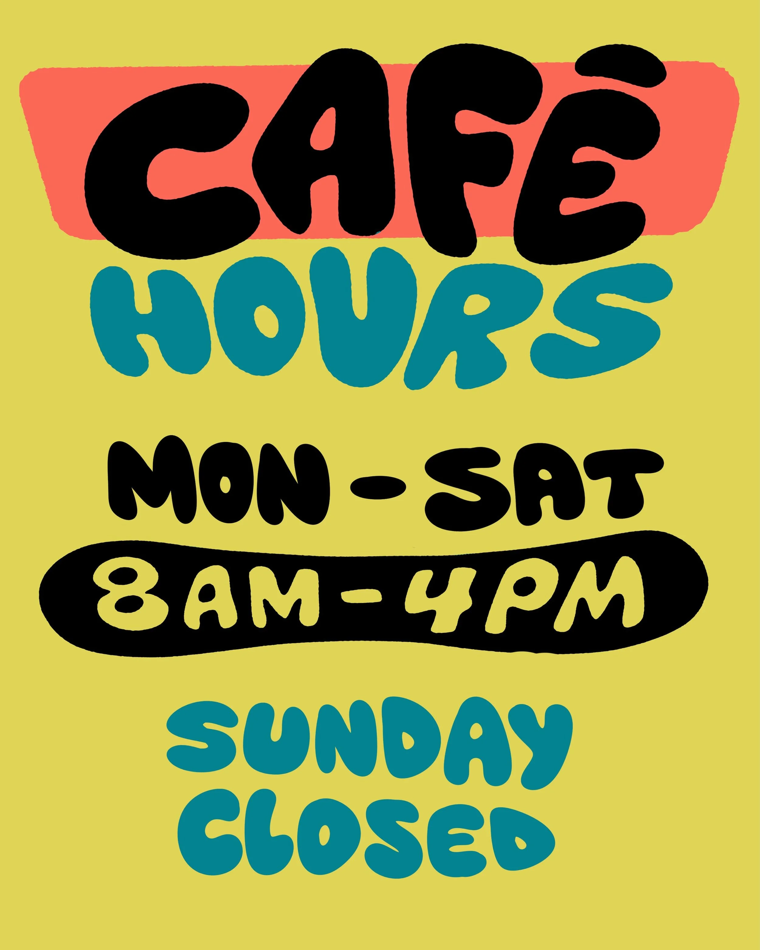 Please note: Beginning Sunday, 6/28, our caf&eacute; will be closed on Sundays ✌️ Our Hot Bar, Grab &amp; Go items, and seating area will still be open and ready for you to enjoy &hearts;️✨