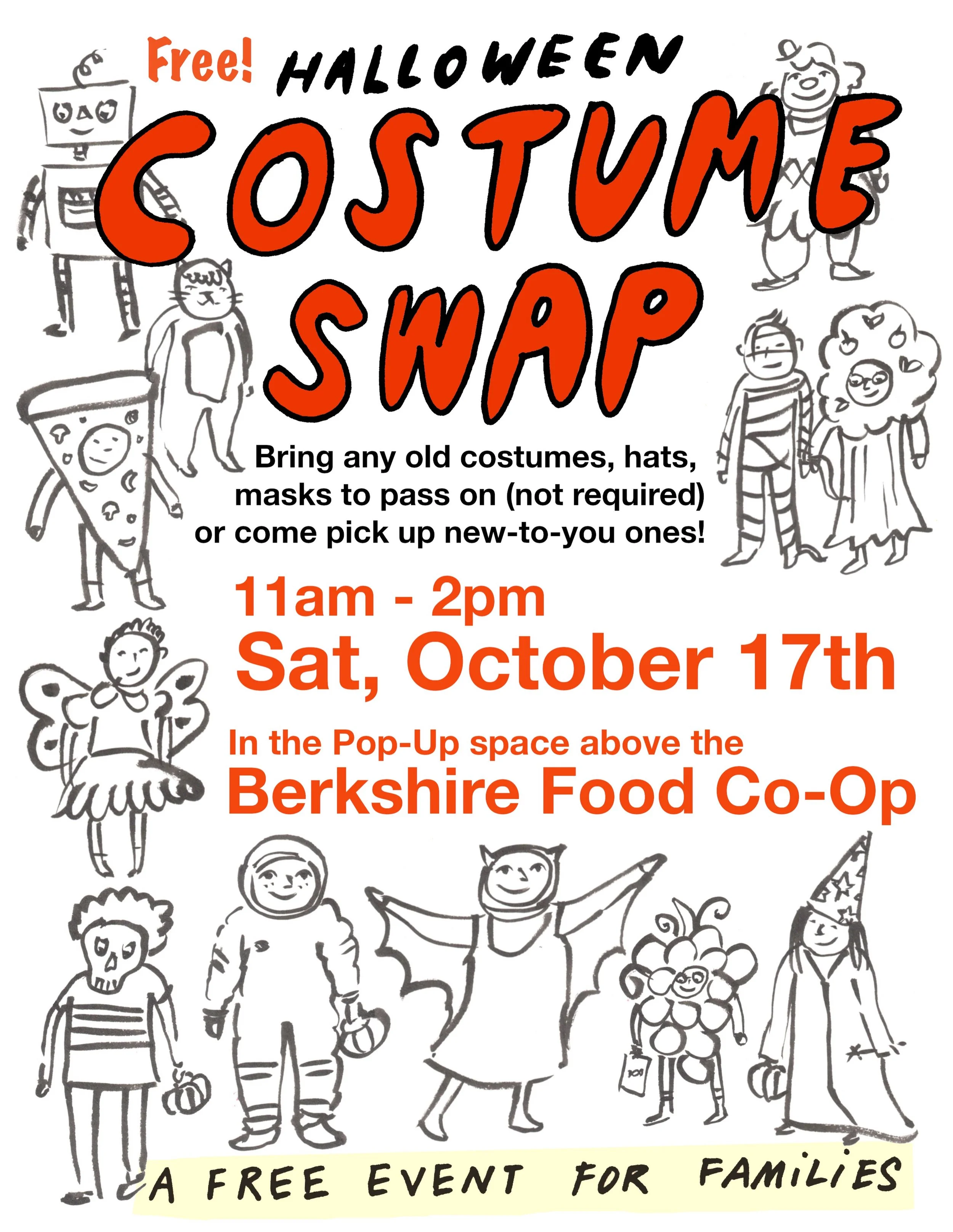 Halloween Costume Swap! 🦇✨🧡 Saturday, October 17 💀 11 AM&ndash;2 PM Bring a costume to share (if you&rsquo;d like) or come find a new Halloween look 🎃 In The Pop Up, directly above the Co-op! Come swap, share &amp; get spooky 👻
