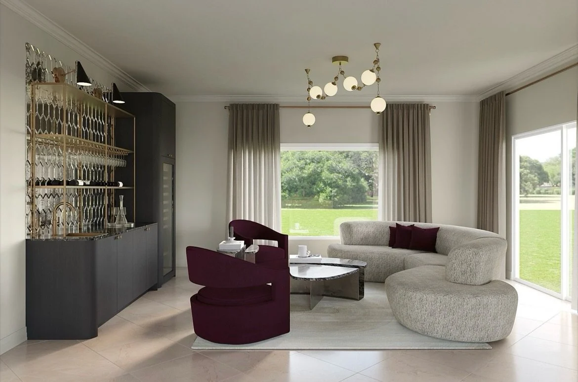 Living room design elevated with swoon worthy bar! I cannot wait to see this vision come to life ✨
.
.
@galapogroupdesign #curvedsectional #livingroomdesigns #homebardesign #wineoftheday #daviefl