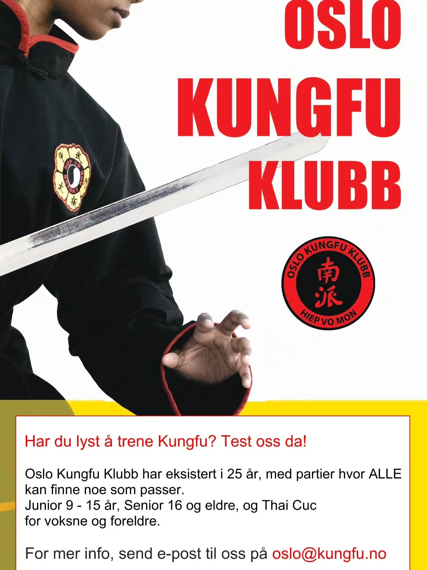 Har du lyst til &aring; trene Kungfu? Da b&oslash;r du pr&oslash;ve Oslo Kungfu Klubb p&aring; Startblokka🤩
Ta kontakt p&aring; oslo@kungfu.no for mer info!