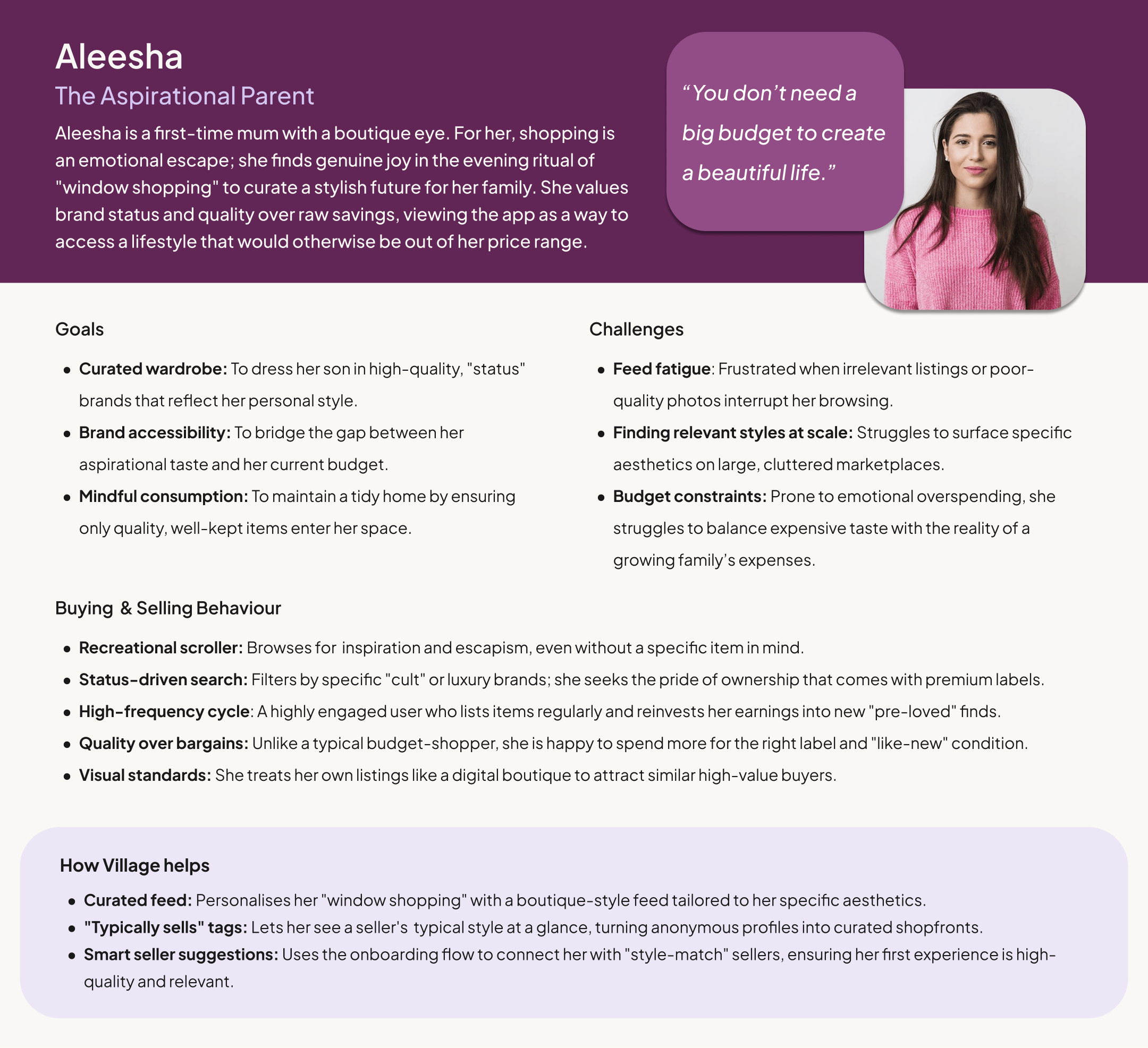 Aleesha, the aspirational parent