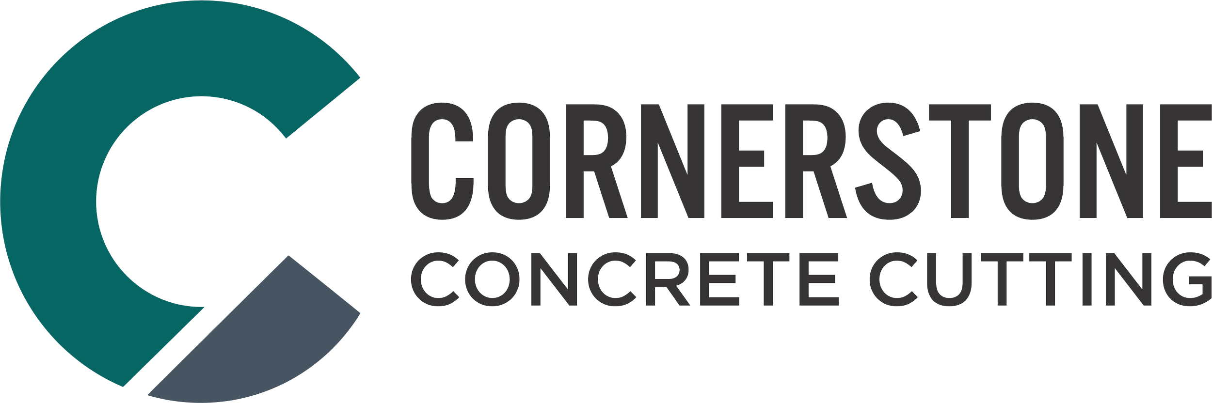 Logo for Cornerstone Concrete Cutting featuring a stylized C shape and bold text.