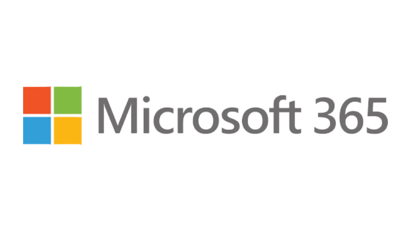 Microsoft 365 logo with colorful squares in red, green, blue, and yellow, and the text 'Microsoft 365' in gray.