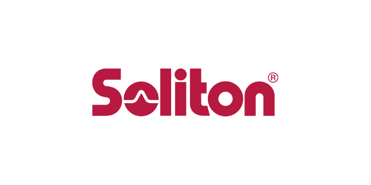 Soliton logo in maroon text with a black background.