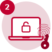 Laptop with padlock symbol and fingerprint icon indicating cybersecurity or biometric security