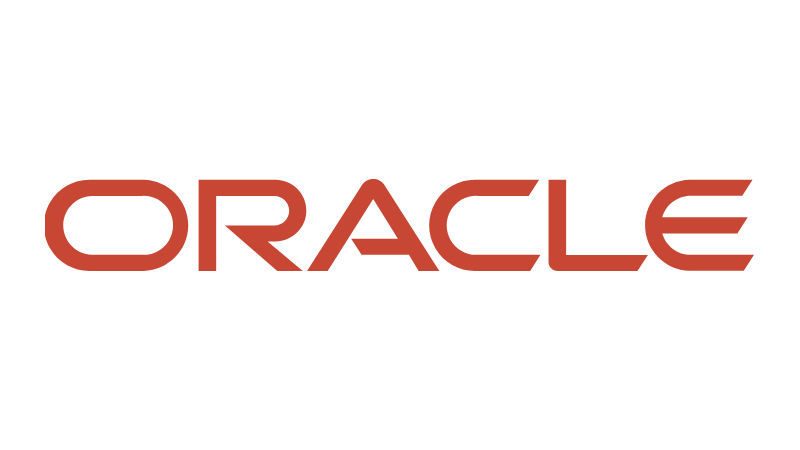 Oracle logo in red text on a black background.