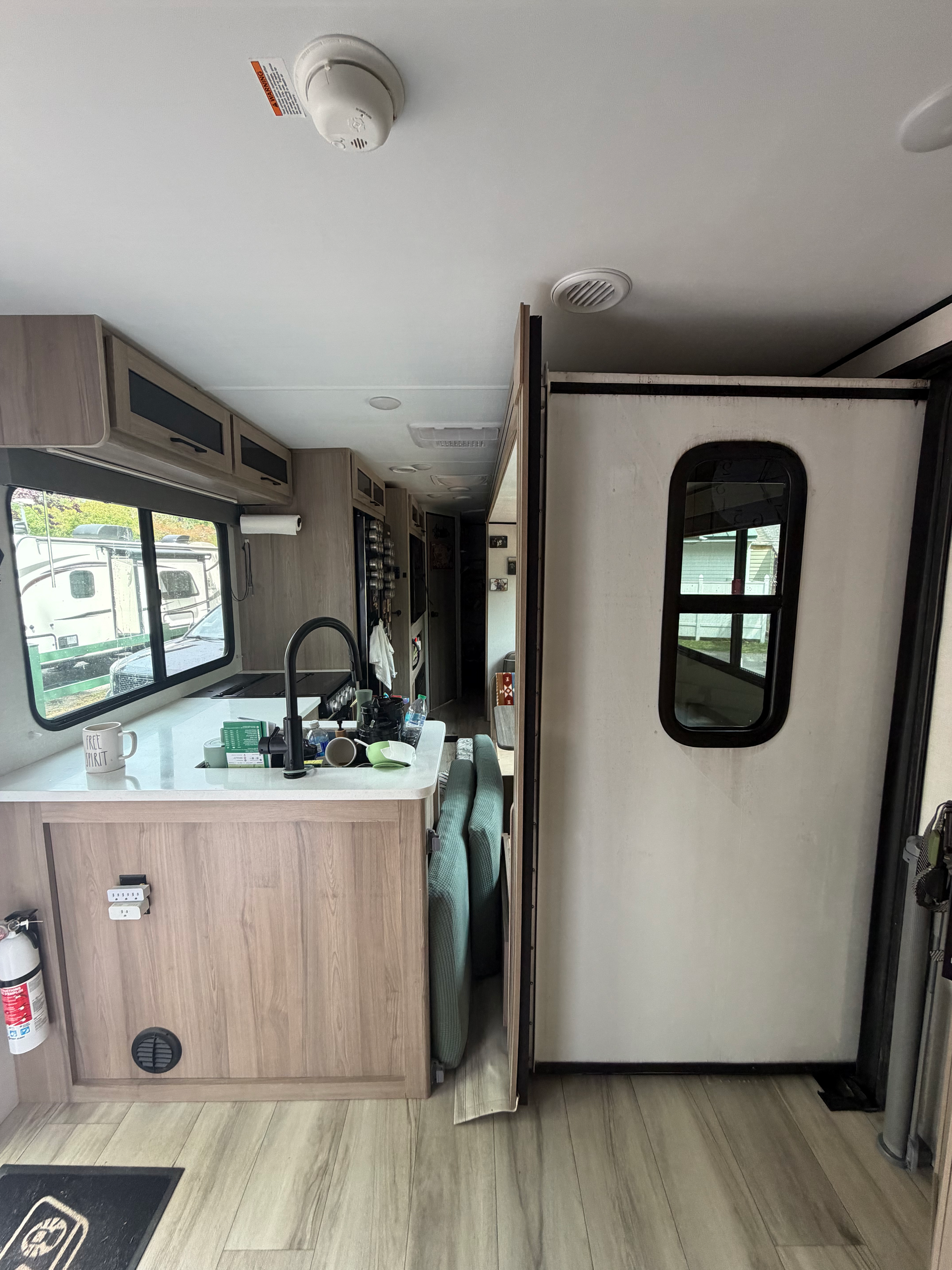 Inside our travel trailer while packing up our RV to leave Tennessee with a one-year-old.