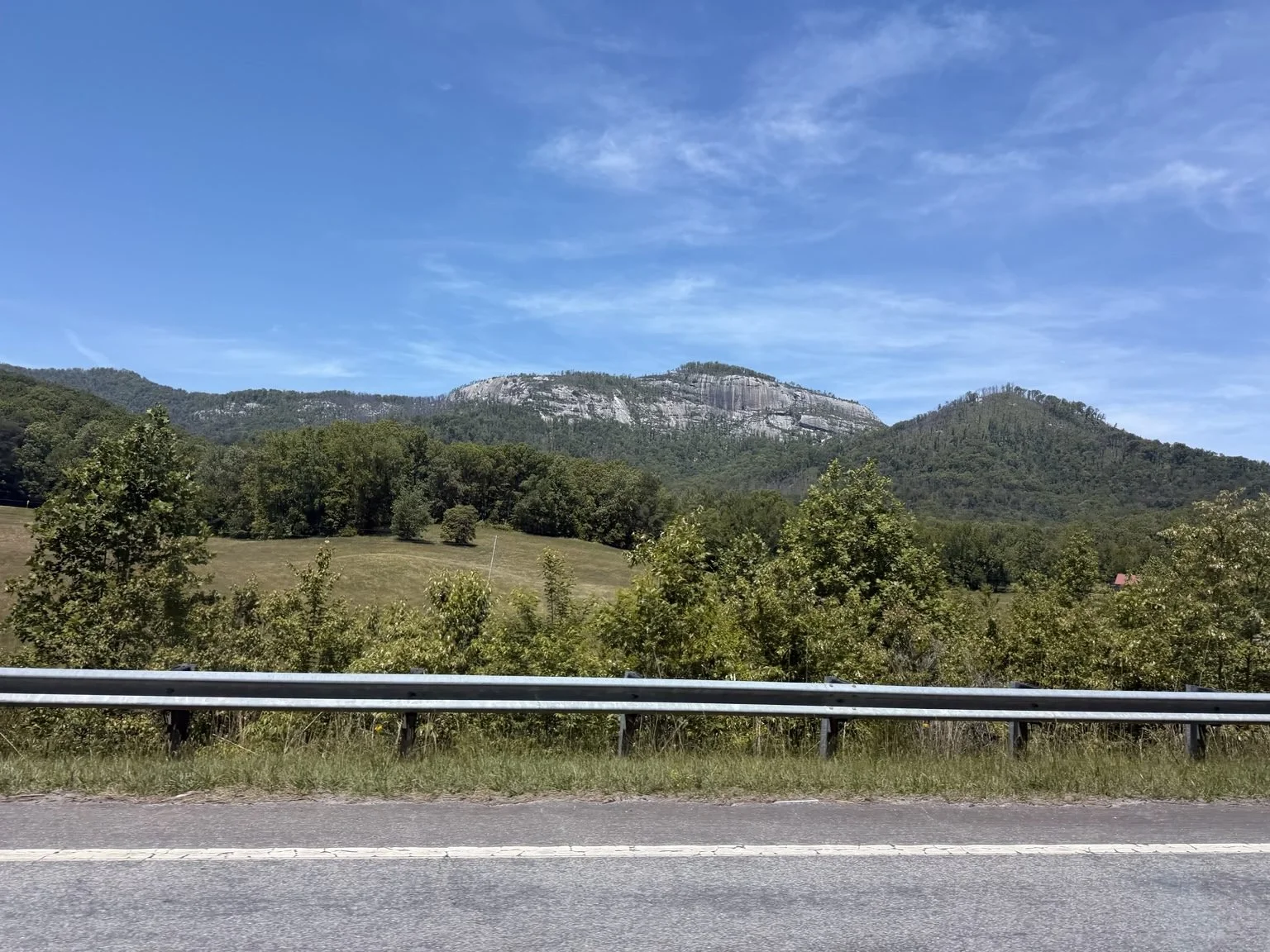 Mountain scenery from the road while driving from South Carolina toward Lake Norman, North Carolina.