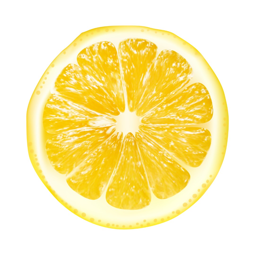 Close-up of a sliced orange with bright yellow flesh and a thin white rind on a black background.