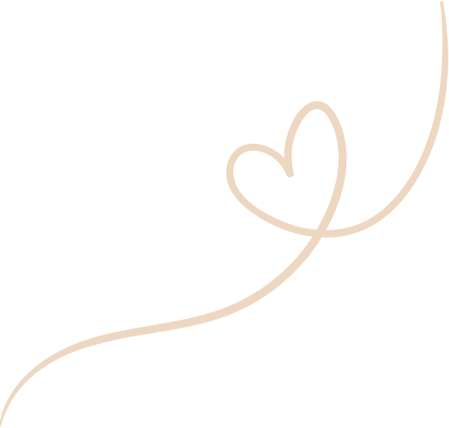 Minimalist line drawing of a heart with a curved line extending from it on a black background.