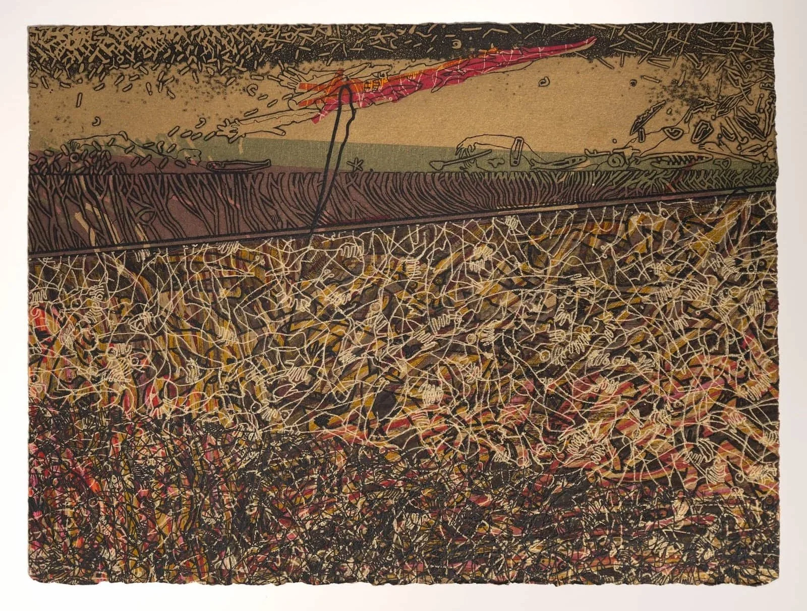FRAGMENT DE CORPS CÉLESTES | Bois gravé, eau forte et  sérigraphie ; 28 x 38 cm.  1998 