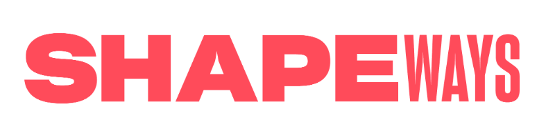 Text saying 'SHAPE WAYS' with 'SHAPE' in large bold red letters and 'WAYS' in smaller red letters.