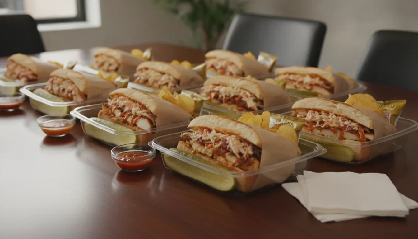 Boxed sandwich lunches with chips set out for a Florence meeting